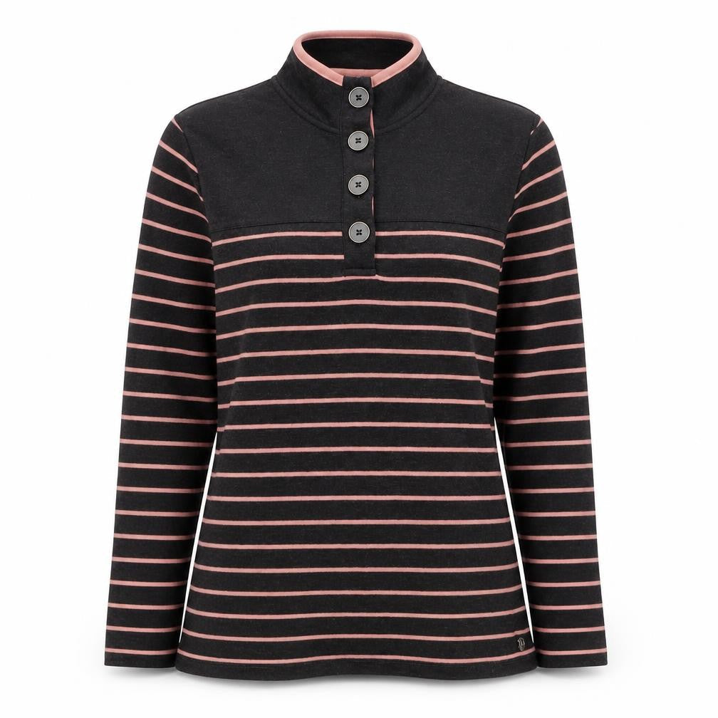 Penny Plain Women's Black Pink Stripe Size 16 Henley Button Sweatshirt
