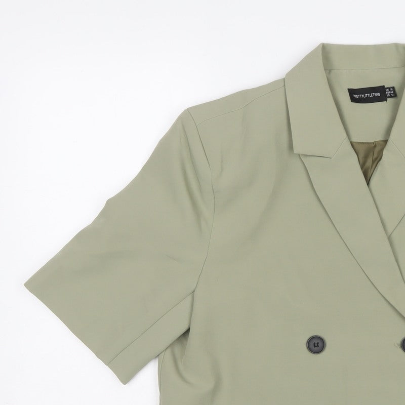 PrettyLittleThing Women Green UK 16 Double-Breasted 3/4 Sleeve Blazer