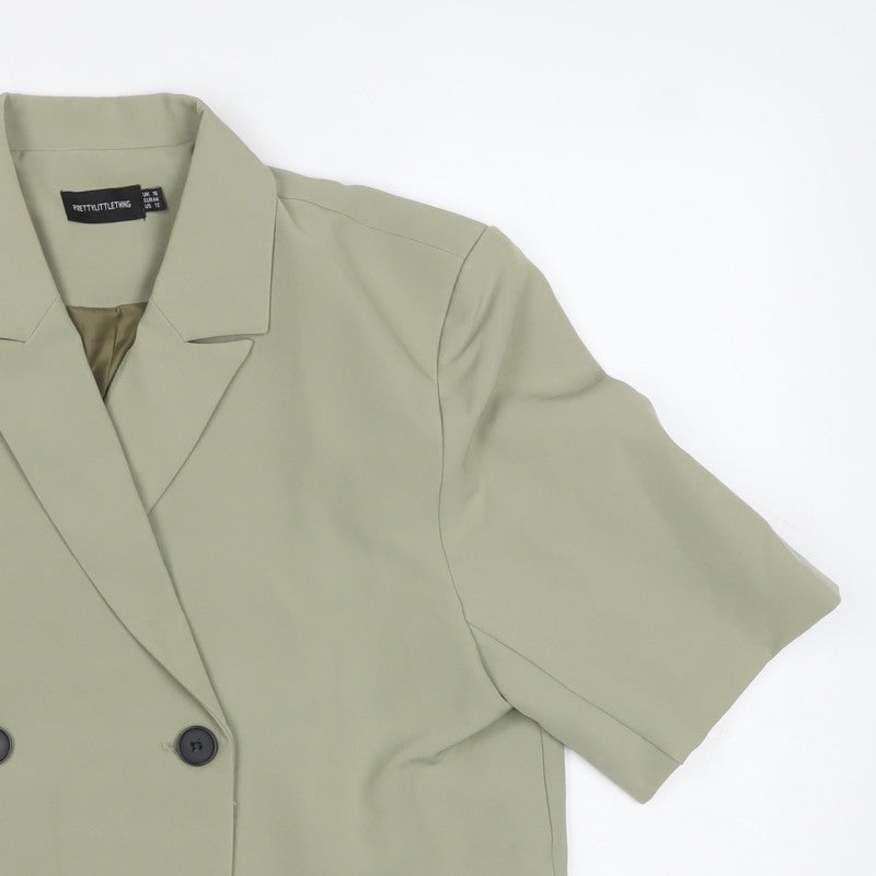 PrettyLittleThing Women Green UK 16 Double-Breasted 3/4 Sleeve Blazer