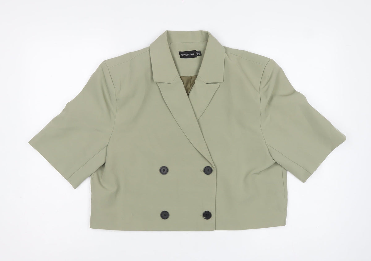 PrettyLittleThing Women Green UK 16 Double-Breasted 3/4 Sleeve Blazer