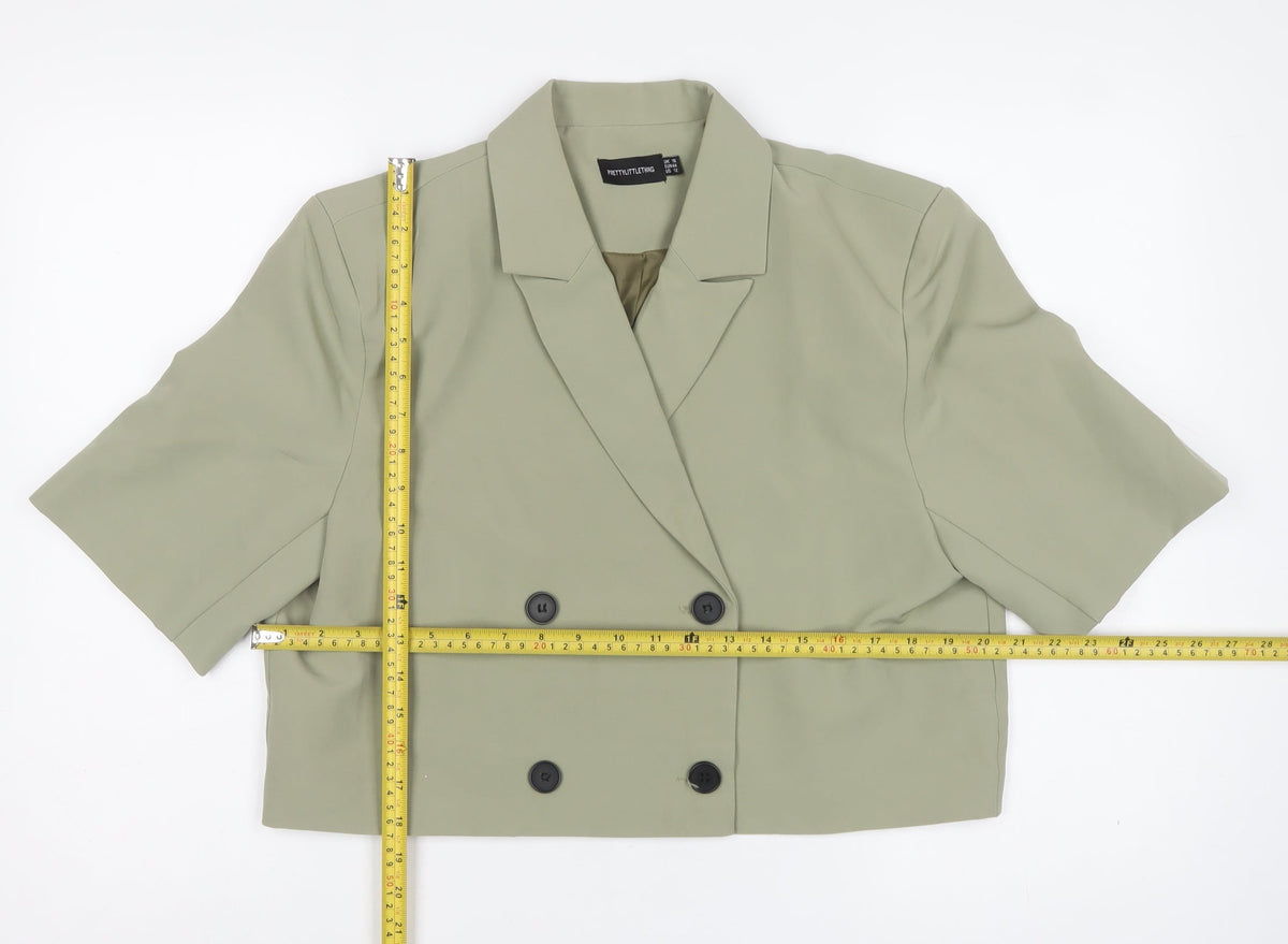 PrettyLittleThing Women Green UK 16 Double-Breasted 3/4 Sleeve Blazer