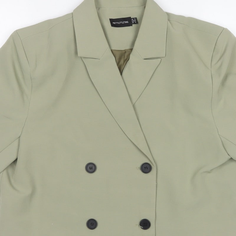 PrettyLittleThing Women Green UK 16 Double-Breasted 3/4 Sleeve Blazer
