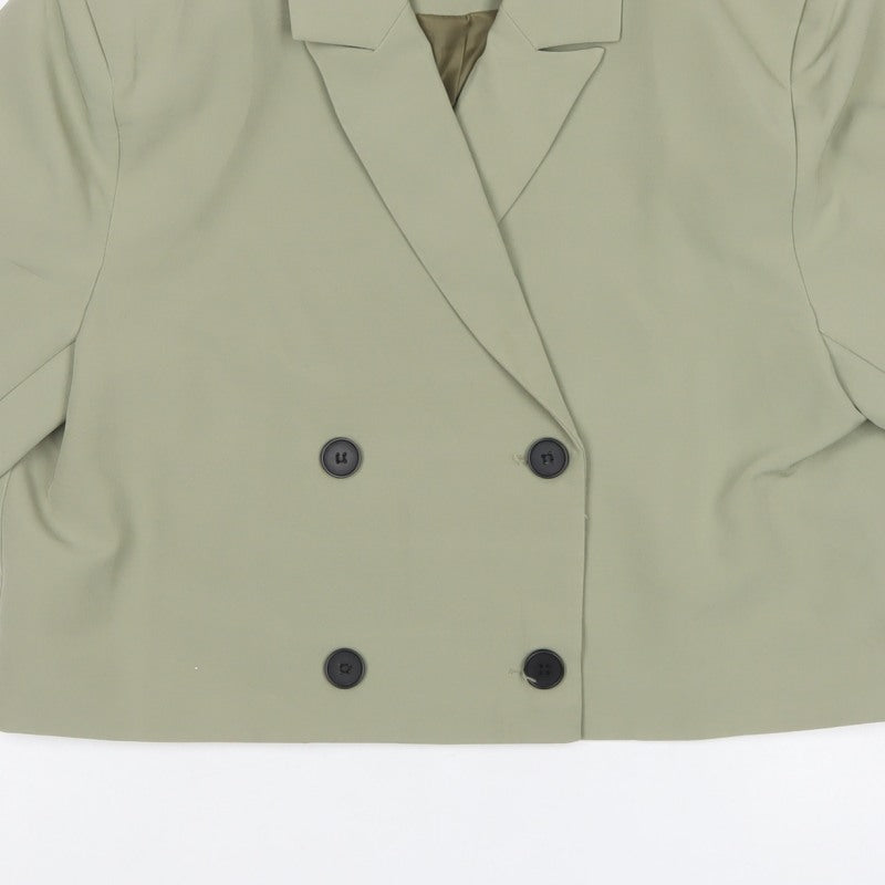 PrettyLittleThing Women Green UK 16 Double-Breasted 3/4 Sleeve Blazer