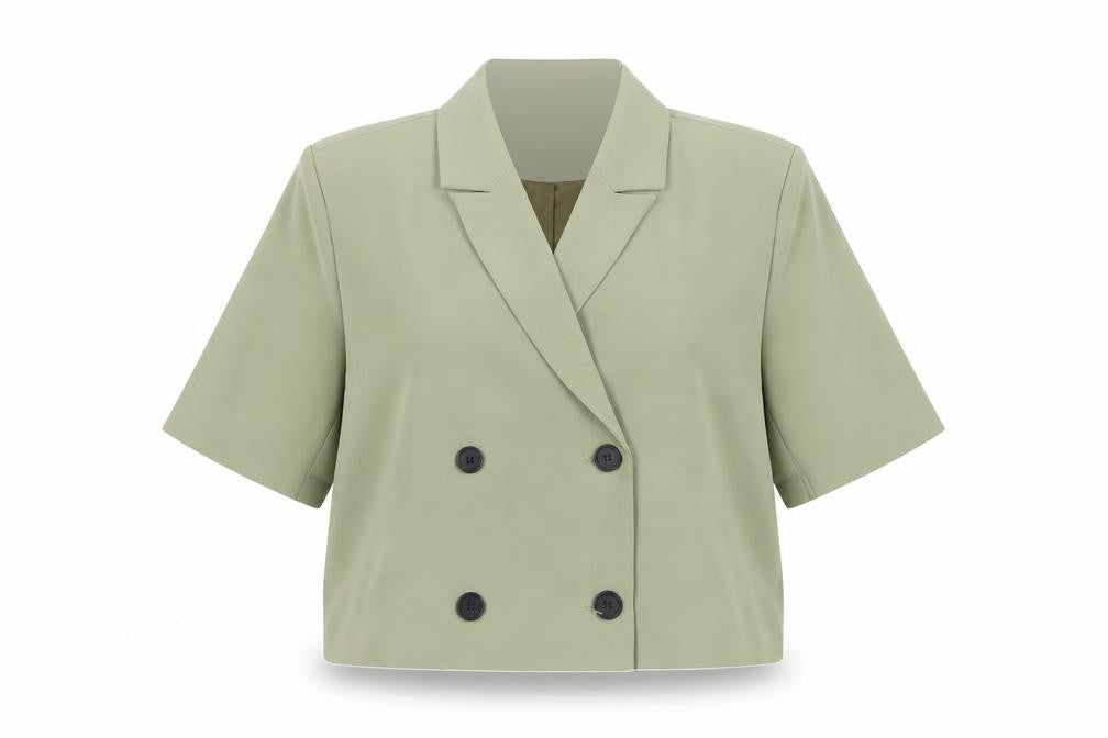 PrettyLittleThing Women Green UK 16 Double-Breasted 3/4 Sleeve Blazer
