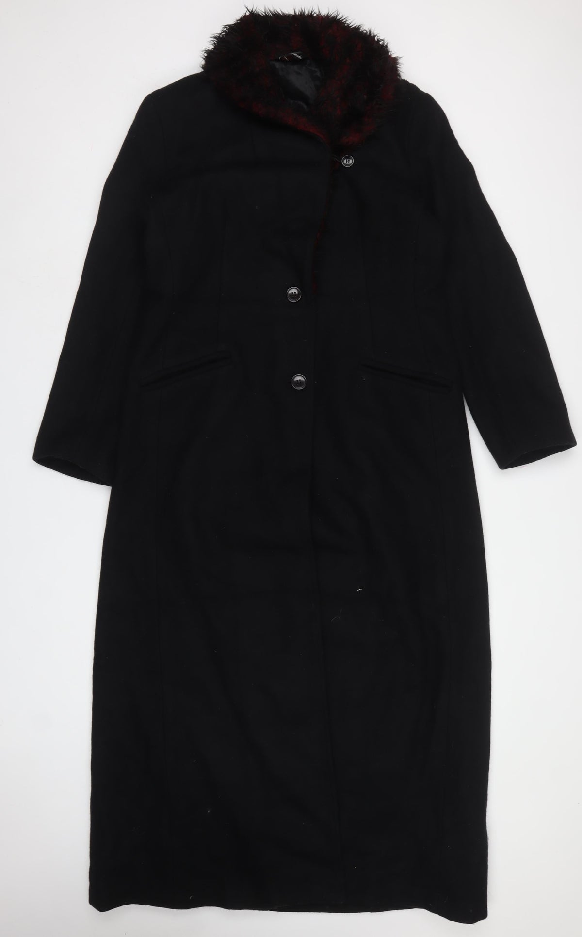 Le Château Women’s Black Wool Long Overcoat M Fur Trim Lined