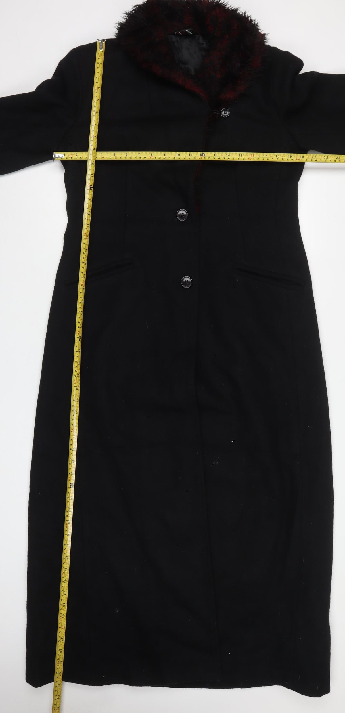 Le Château Women’s Black Wool Long Overcoat M Fur Trim Lined