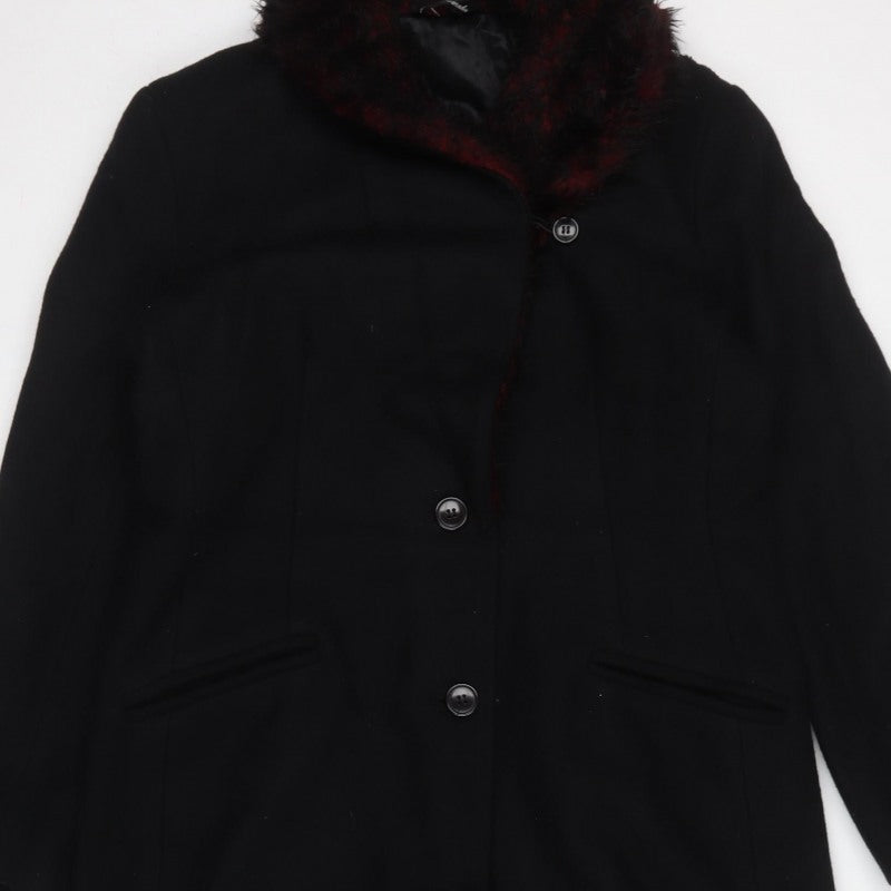 Le Château Women’s Black Wool Long Overcoat M Fur Trim Lined