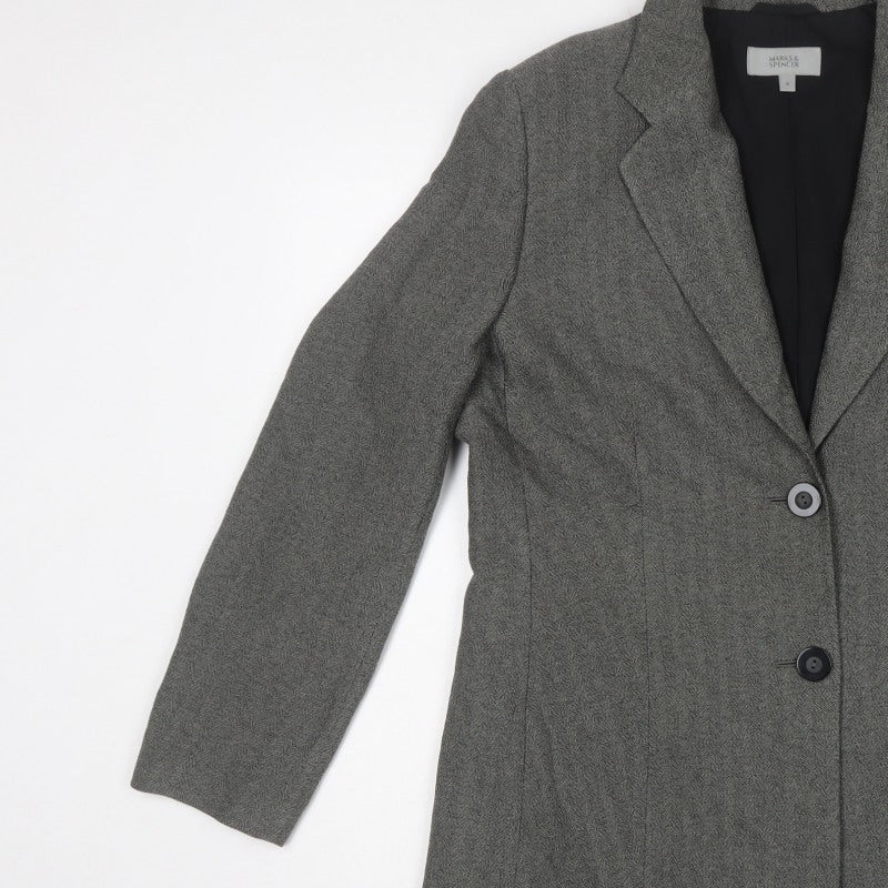 Marks and Spencer Women Black Mix UK 16 Herringbone Long Blazer