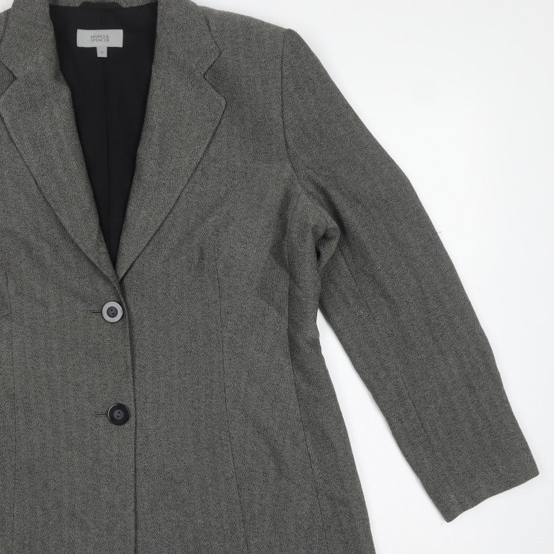 Marks and Spencer Women Black Mix UK 16 Herringbone Long Blazer