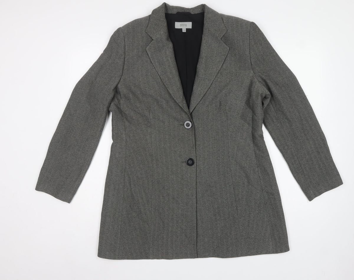 Marks and Spencer Women Black Mix UK 16 Herringbone Long Blazer