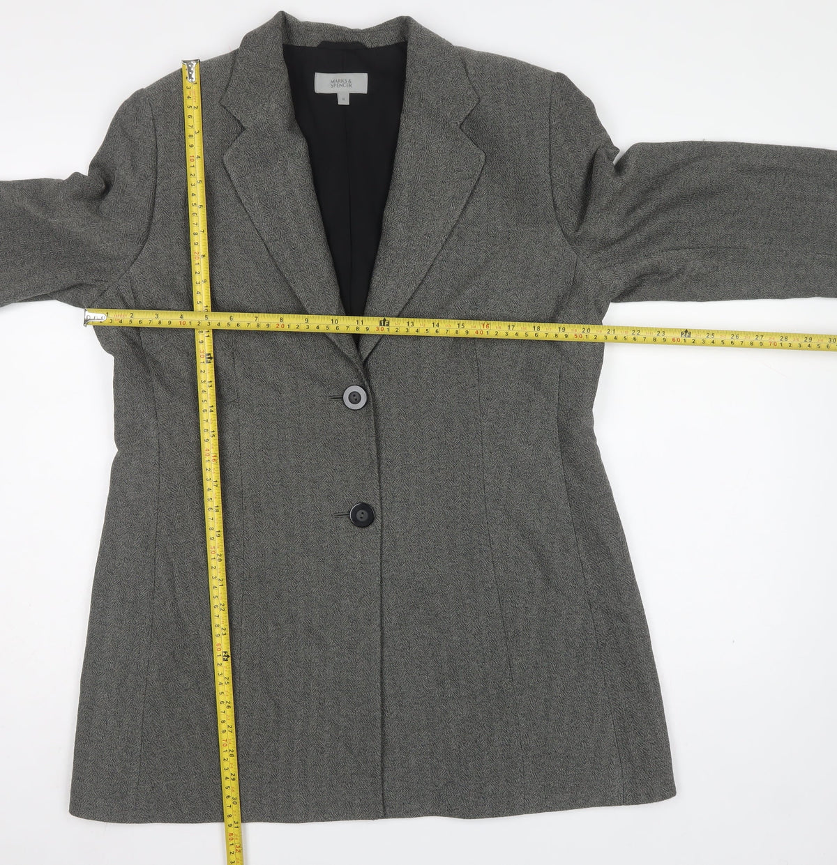 Marks and Spencer Women Black Mix UK 16 Herringbone Long Blazer