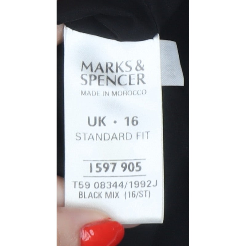Marks and Spencer Women Black Mix UK 16 Herringbone Long Blazer