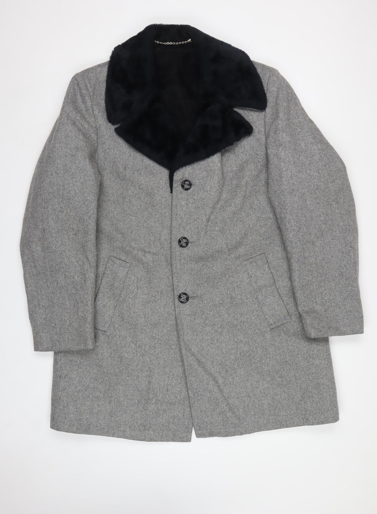 Anderson-Little Mens Grey 46 Wool Blend Fur Collar Long Overcoat