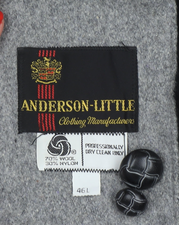 Anderson-Little Mens Grey 46 Wool Blend Fur Collar Long Overcoat