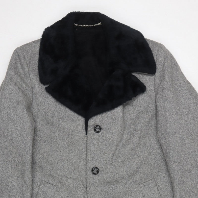Anderson-Little Mens Grey 46 Wool Blend Fur Collar Long Overcoat