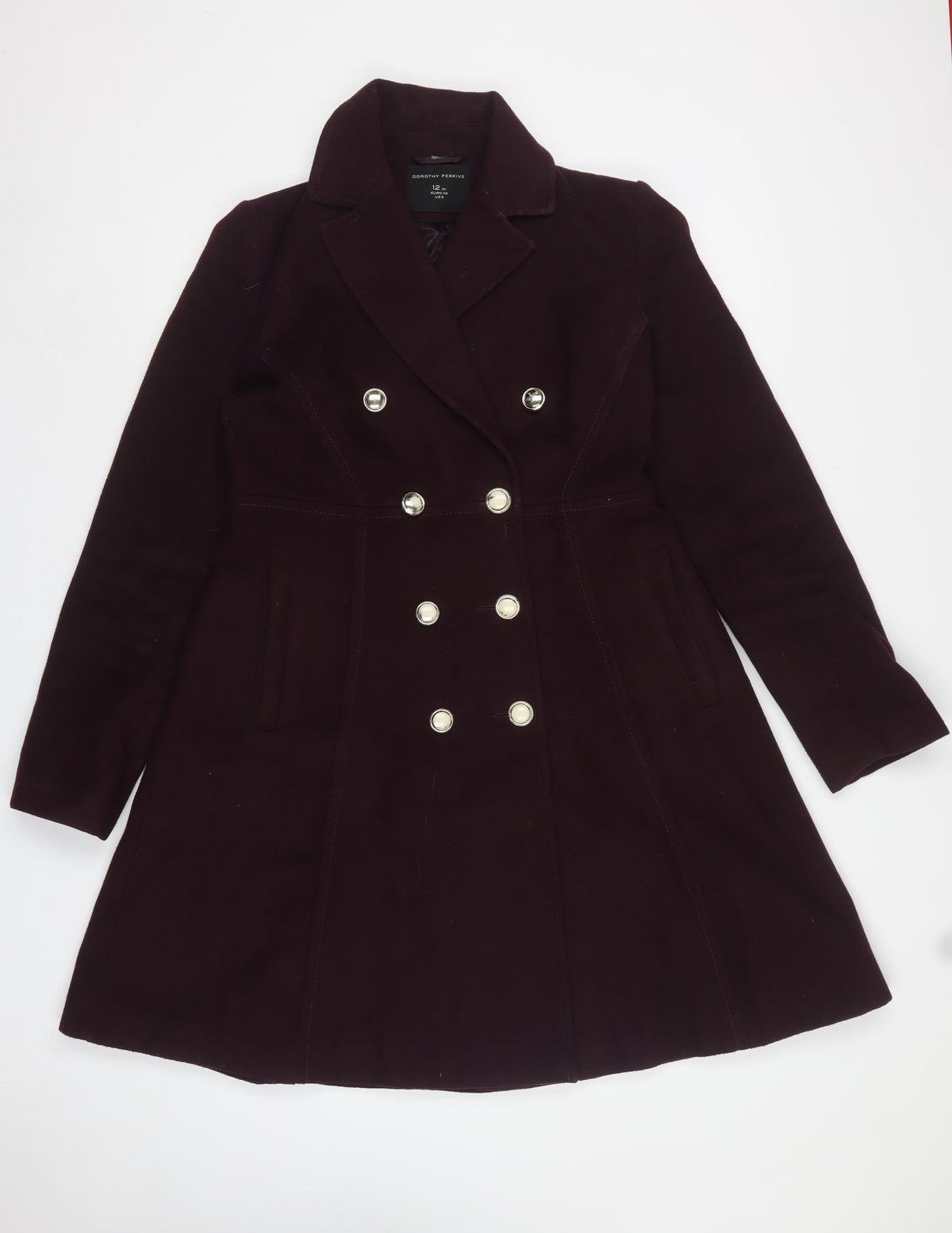 Dorothy Perkins Women Brown UK 12 Double-Breasted Pea Coat