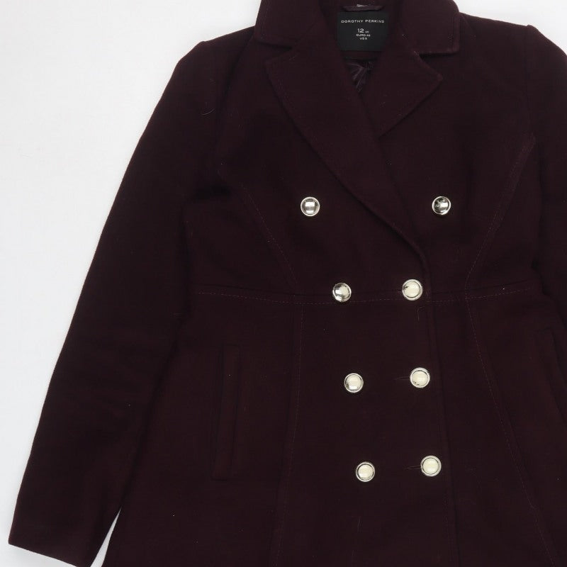 Dorothy Perkins Women Brown UK 12 Double-Breasted Pea Coat
