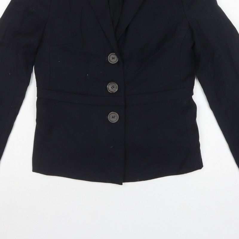 Farhi Women Black UK 10 Wool Blend Tailored 3 Button Blazer