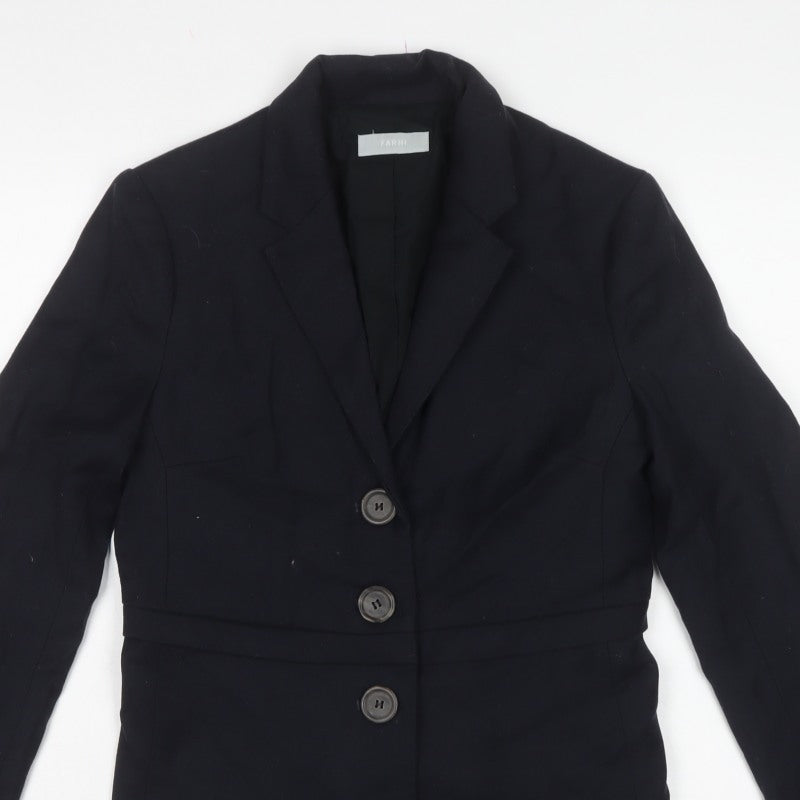 Farhi Women Black UK 10 Wool Blend Tailored 3 Button Blazer