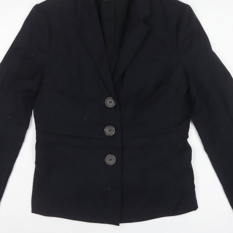 Farhi Women Black UK 10 Wool Blend Tailored 3 Button Blazer