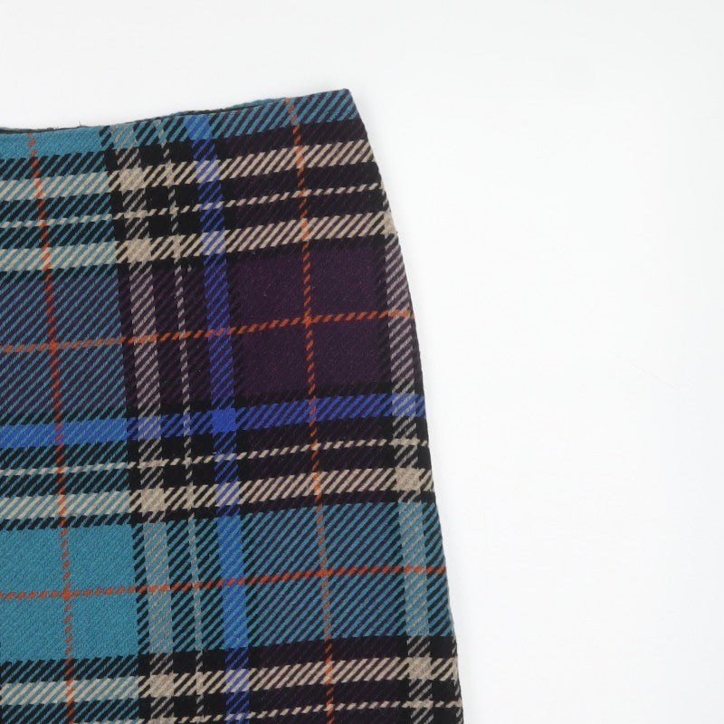 Marks & Spencer Women's Blue Plaid Wool Pencil Mini Skirt UK 14