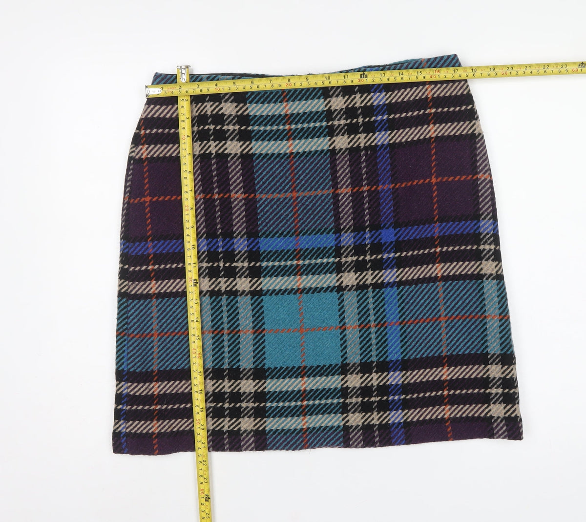 Marks & Spencer Women's Blue Plaid Wool Pencil Mini Skirt UK 14