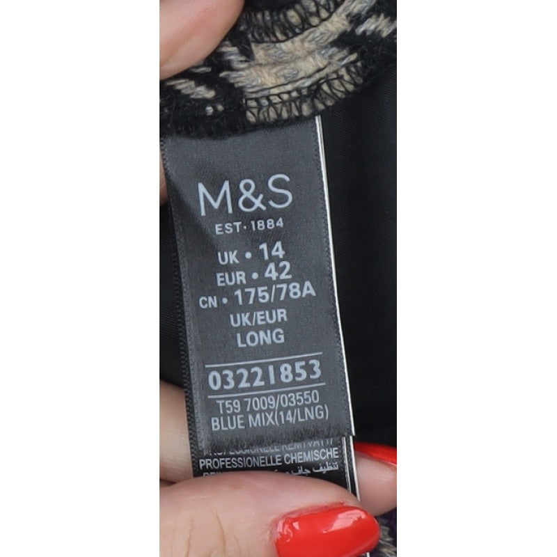 Marks & Spencer Women's Blue Plaid Wool Pencil Mini Skirt UK 14