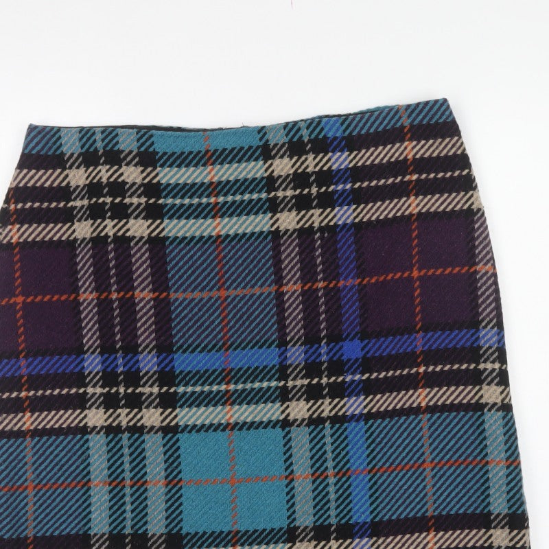 Marks & Spencer Women's Blue Plaid Wool Pencil Mini Skirt UK 14