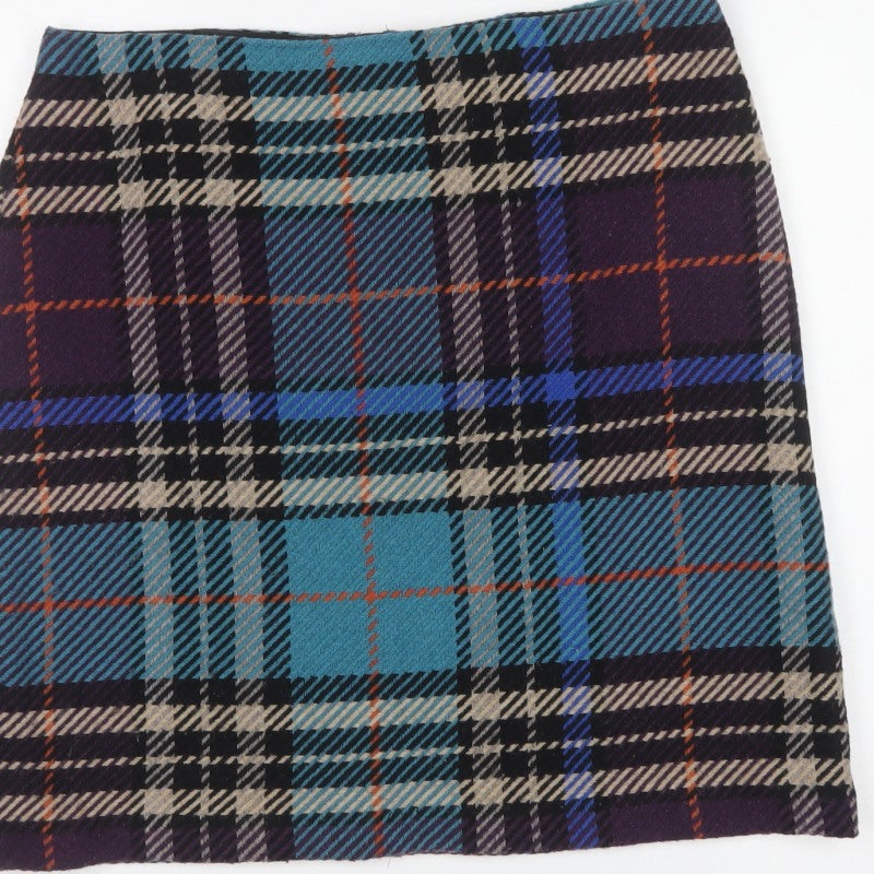 Marks & Spencer Women's Blue Plaid Wool Pencil Mini Skirt UK 14