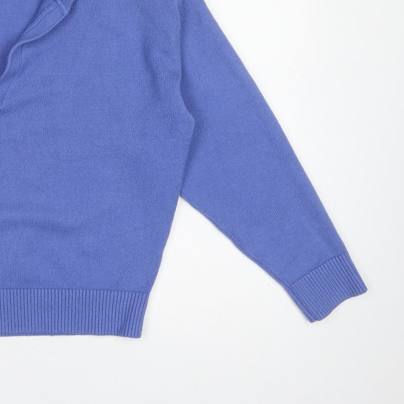 Zara Women Blue M Collared Fine Knit V-Neck Pullover Jumper