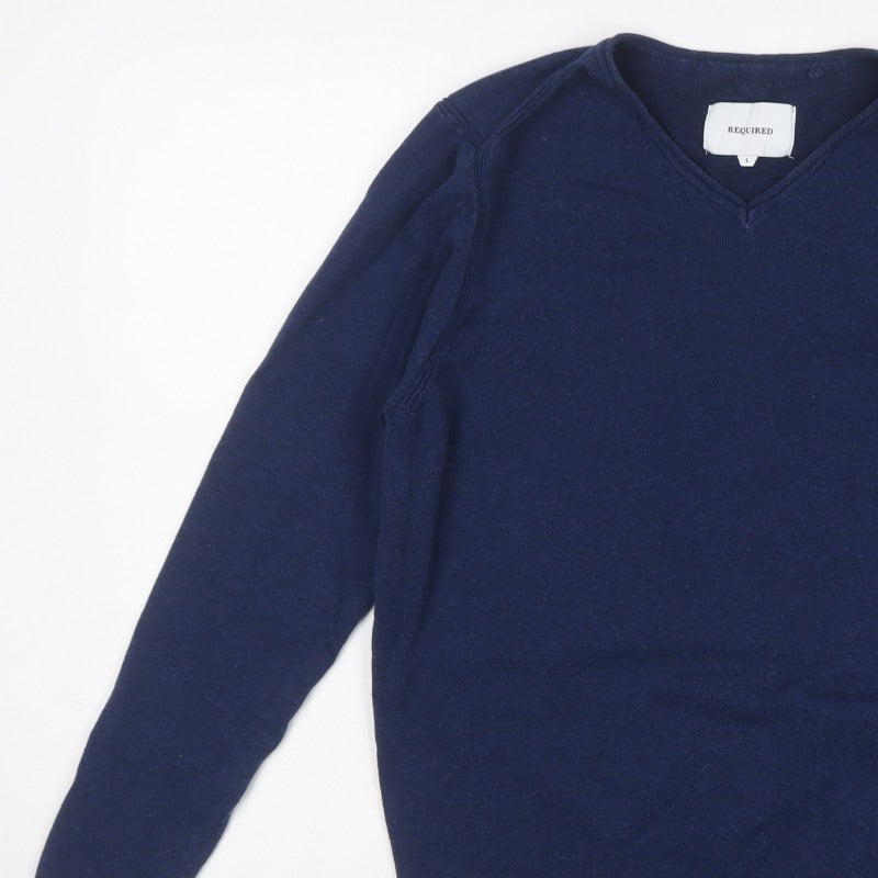 Required Men’s Blue V-Neck Fine Knit Cotton Jumper Size L