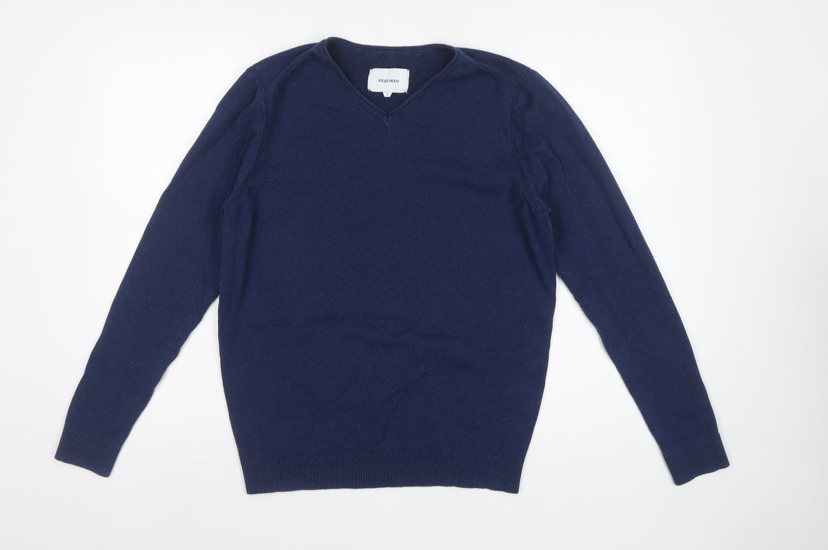 Required Men’s Blue V-Neck Fine Knit Cotton Jumper Size L
