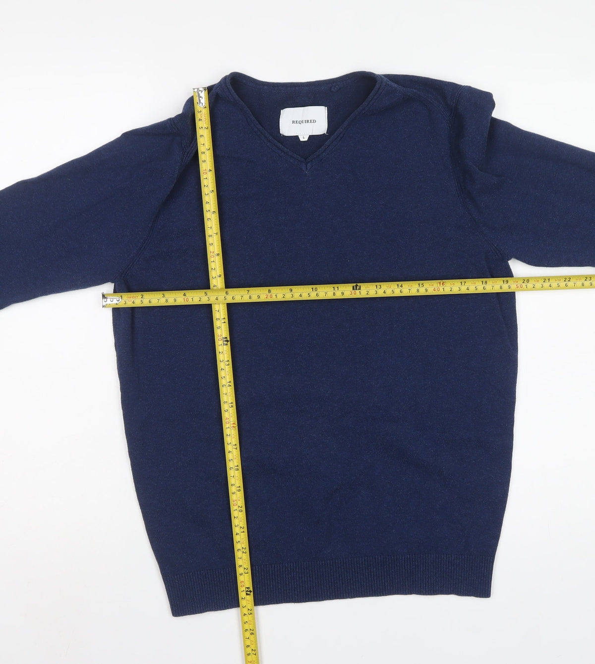 Required Men’s Blue V-Neck Fine Knit Cotton Jumper Size L