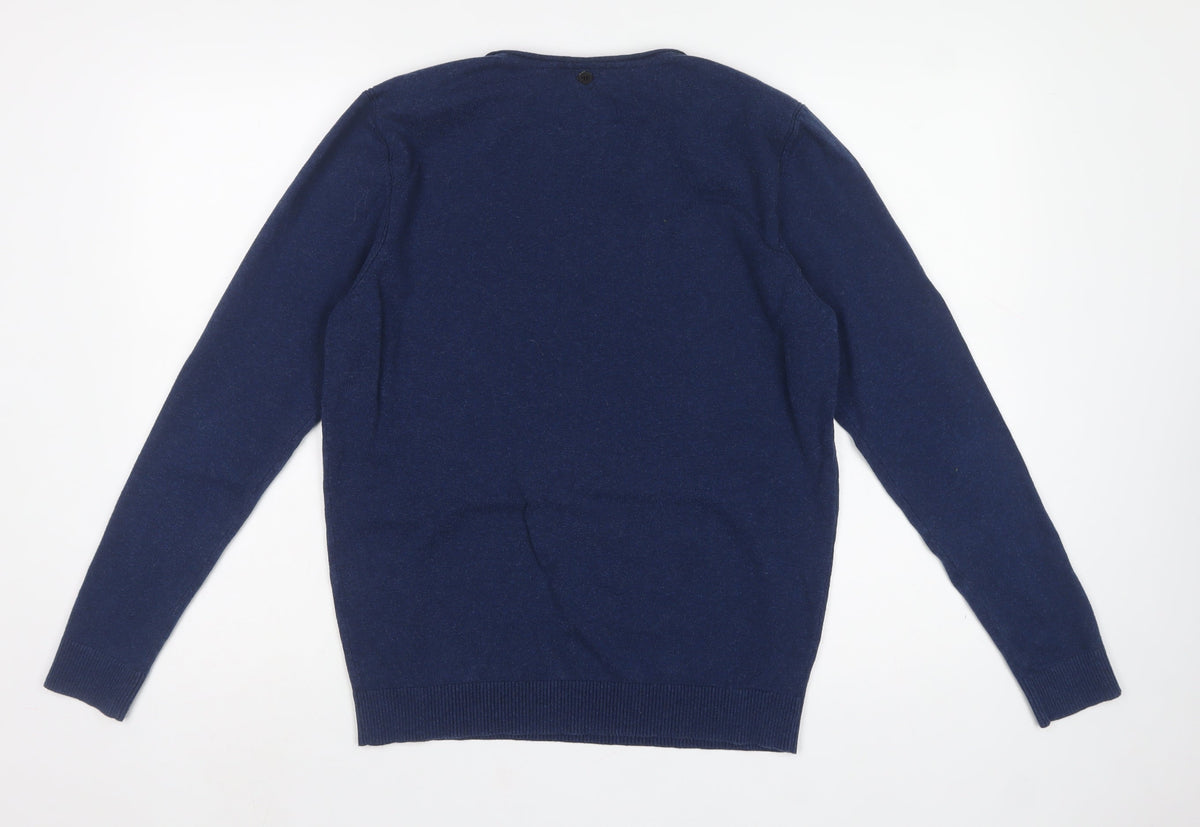 Required Men’s Blue V-Neck Fine Knit Cotton Jumper Size L