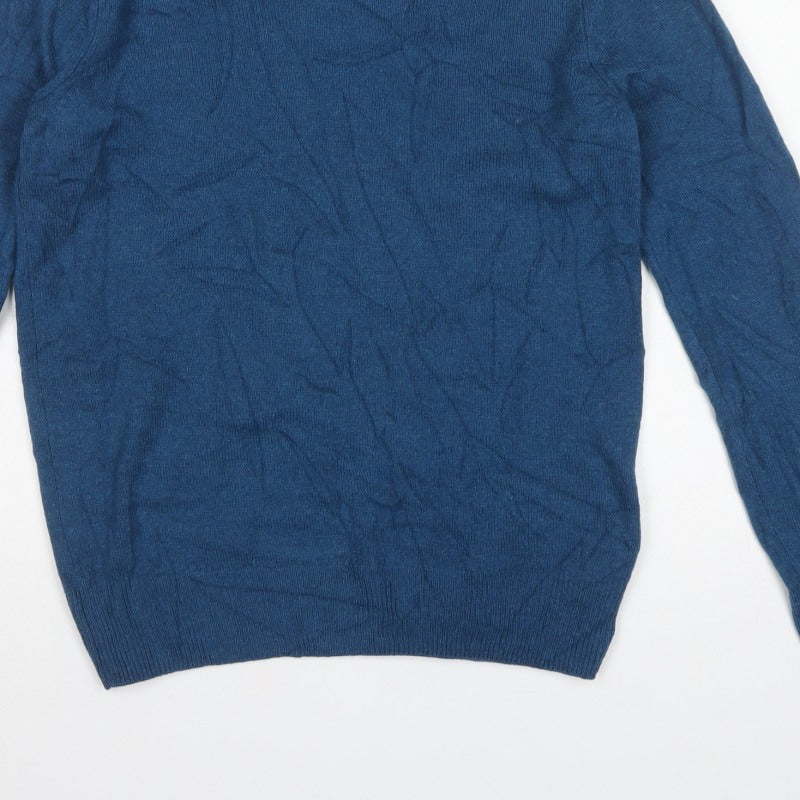 Marks and Spencer Men’s Blue Lambswool V-Neck Pullover Jumper Size S