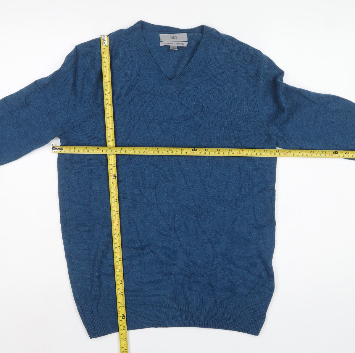 Marks and Spencer Men’s Blue Lambswool V-Neck Pullover Jumper Size S