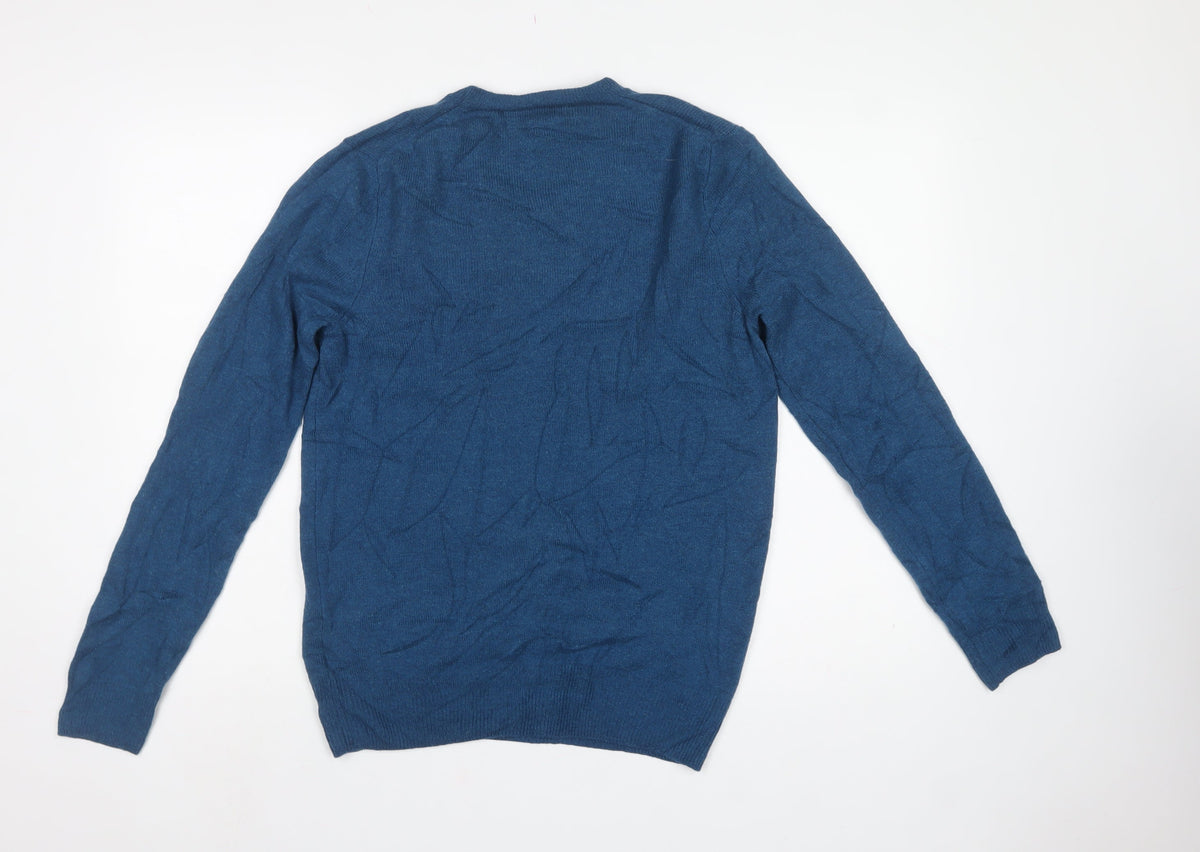 Marks and Spencer Men’s Blue Lambswool V-Neck Pullover Jumper Size S