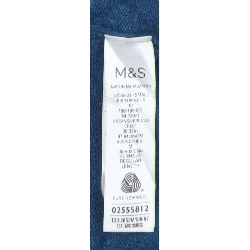 Marks and Spencer Men’s Blue Lambswool V-Neck Pullover Jumper Size S