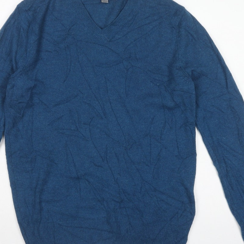Marks and Spencer Men’s Blue Lambswool V-Neck Pullover Jumper Size S