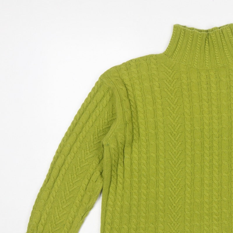 M&S Womens Green M Cable Knit Roll Neck Wool Blend Jumper