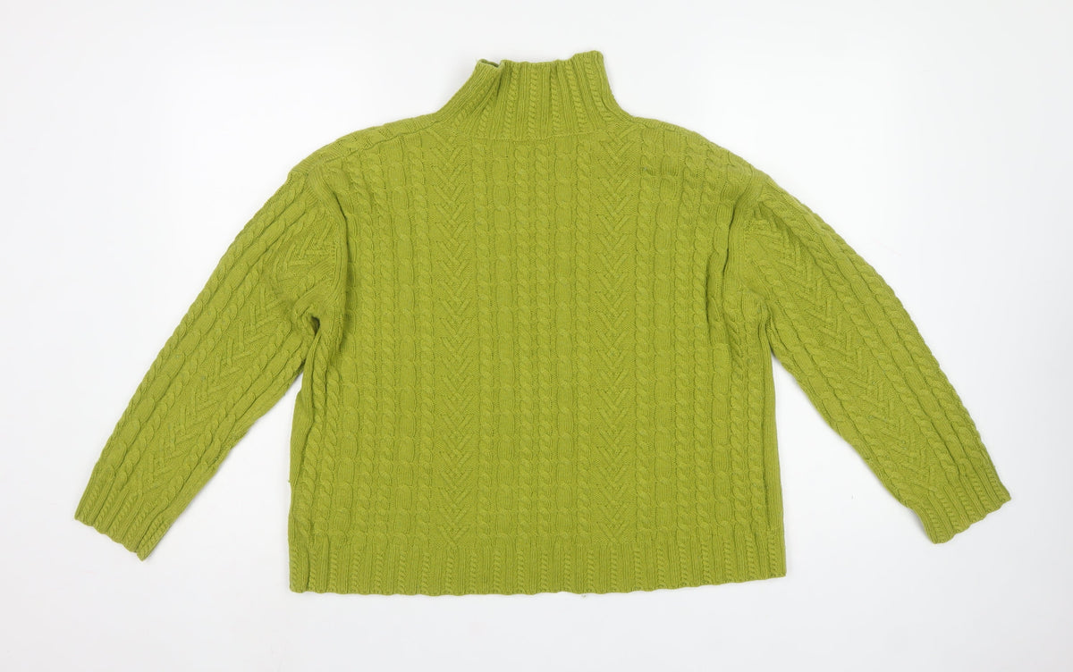 M&S Womens Green M Cable Knit Roll Neck Wool Blend Jumper