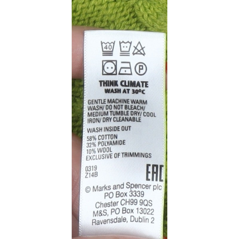 M&S Womens Green M Cable Knit Roll Neck Wool Blend Jumper