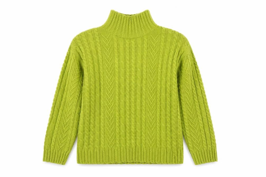 M&S Womens Green M Cable Knit Roll Neck Wool Blend Jumper