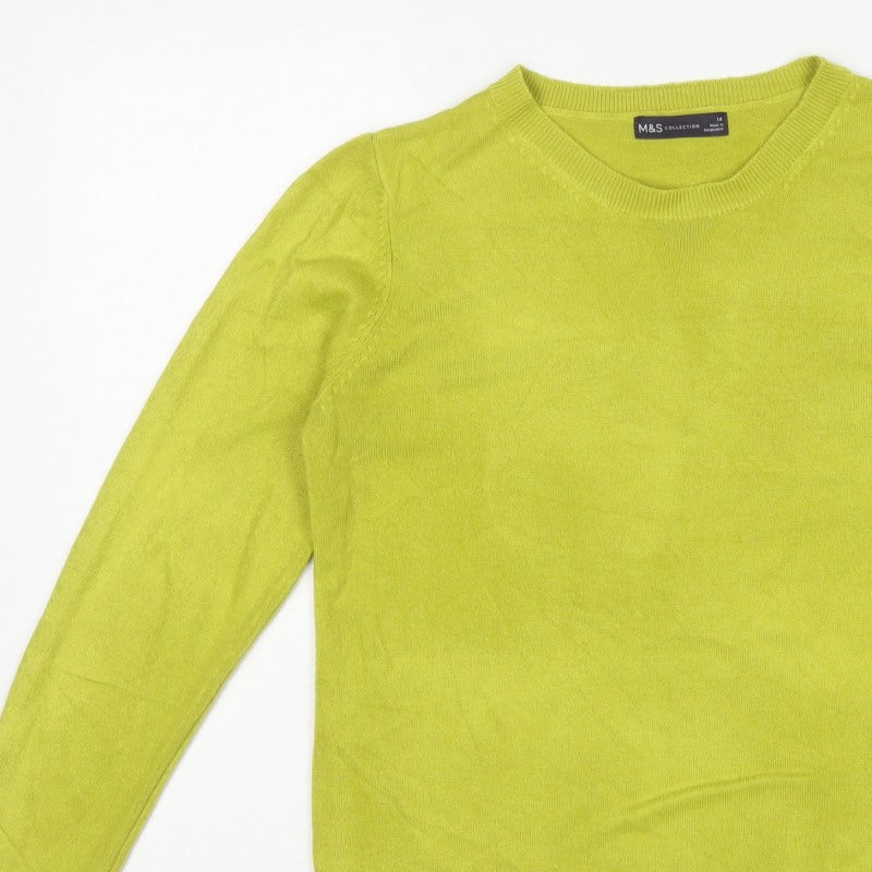 Marks and Spencer Women Yellow Size 14 Crew Neck Knit Jumper