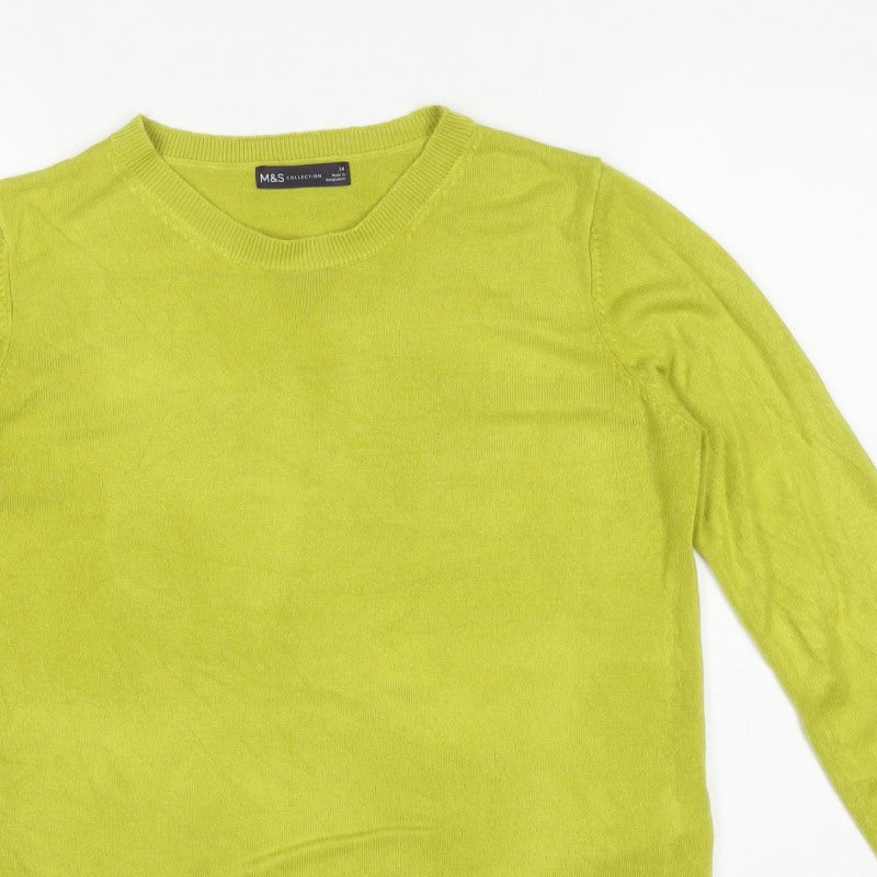 Marks and Spencer Women Yellow Size 14 Crew Neck Knit Jumper