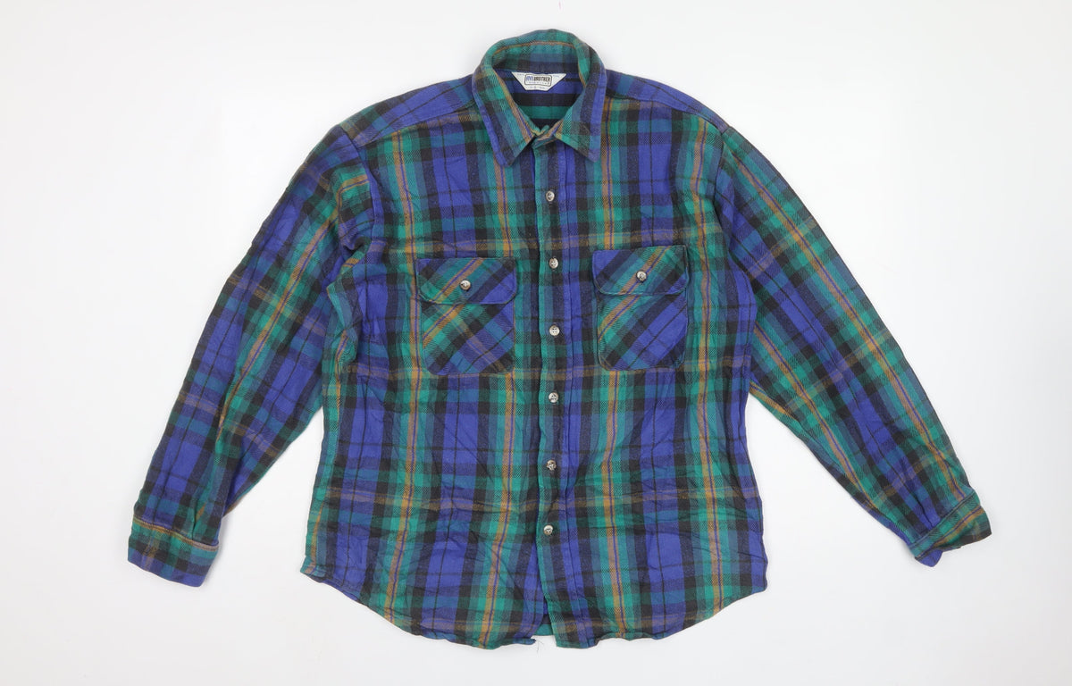FiveBrother Men's Multicoloured L Vintage Plaid Flannel Shirt