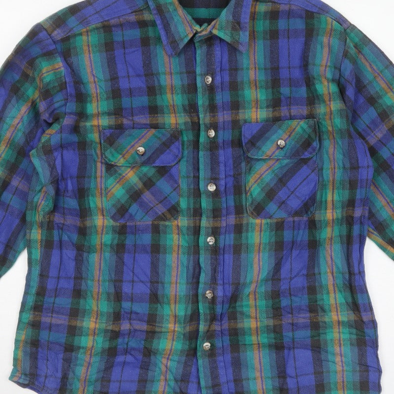 FiveBrother Men's Multicoloured L Vintage Plaid Flannel Shirt