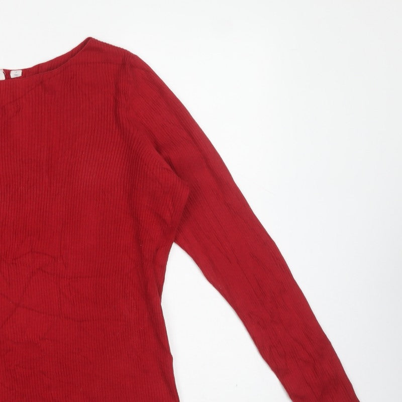 GAP Women Red M Ribbed Cotton Boat Neck Long Sleeve Pullover Jumper