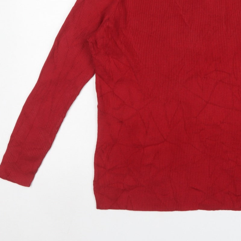 GAP Women Red M Ribbed Cotton Boat Neck Long Sleeve Pullover Jumper