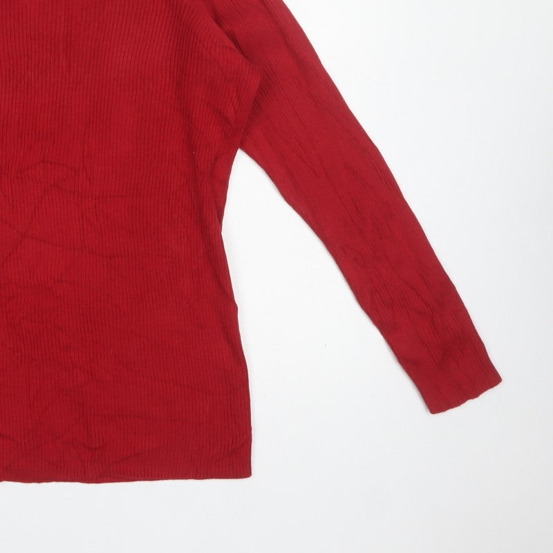 GAP Women Red M Ribbed Cotton Boat Neck Long Sleeve Pullover Jumper